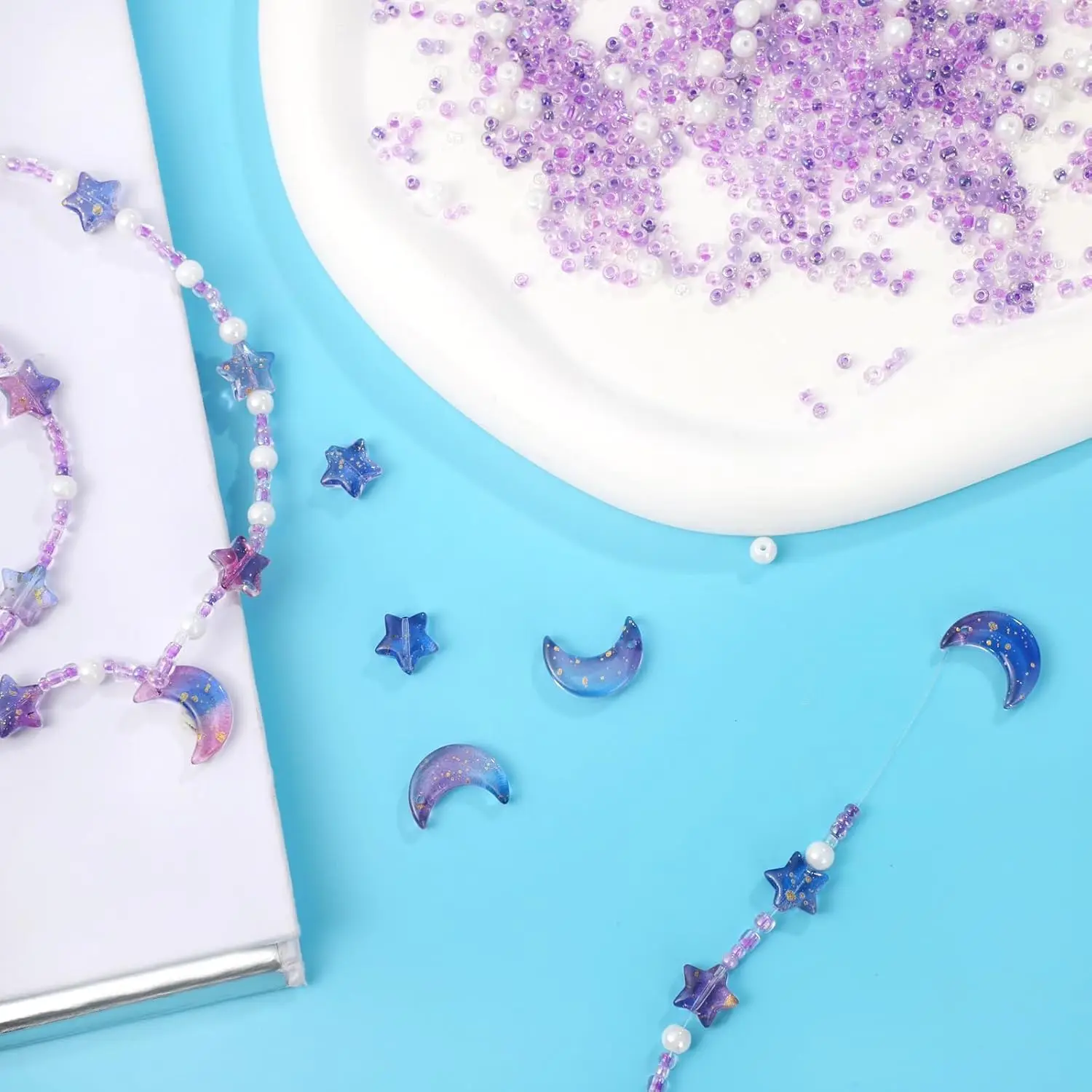 خرز على شكل نجمة القمر، خرز زجاجي للبذور لصنع المجوهرات بنفسك لصنع المجوهرات DIY أساور يدوية وقلائد وأقراط مع Ela