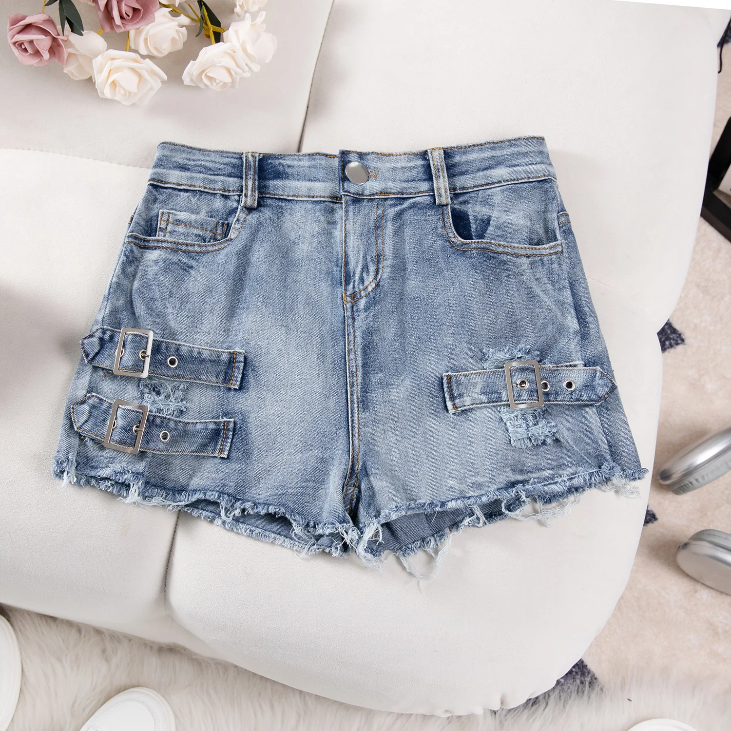 خريف جديد عالية الخصر مثير ممزق الدينيم المرن السراويل الجينز النساء