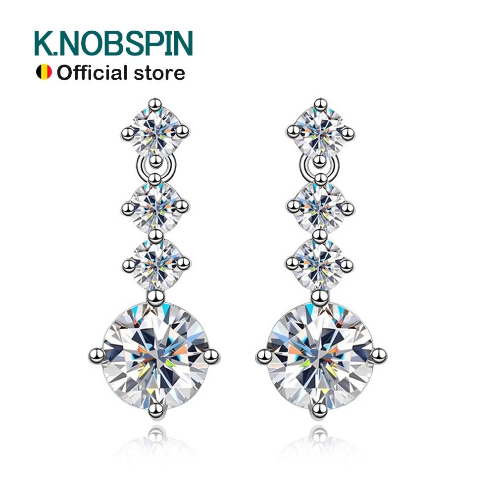 

KNOBSPIN D VVS1 All Moissanite Drop Earring Solid s925 Silver Plated 18k White Gold with GRA Wedding Diamond Earrings for Women