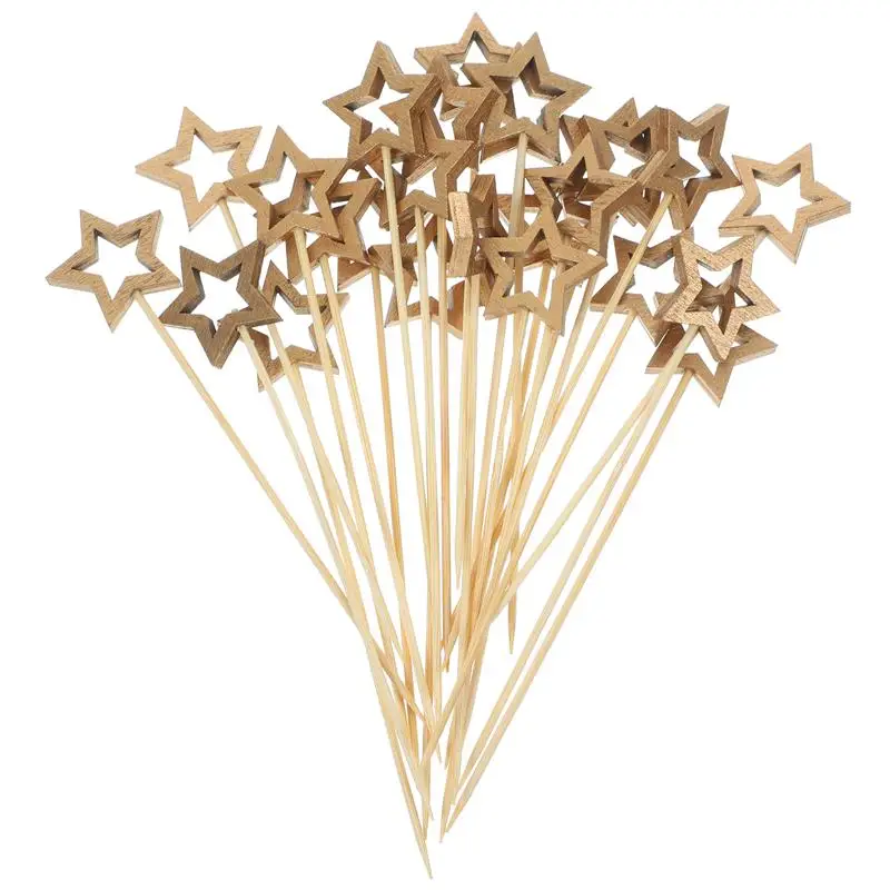 

50Pcs Star Disposable Bamboo Skewers Gold Silver Buffet Fruit Food Picks Cocktail Sticks Christmas Decoration Birthday Wedding