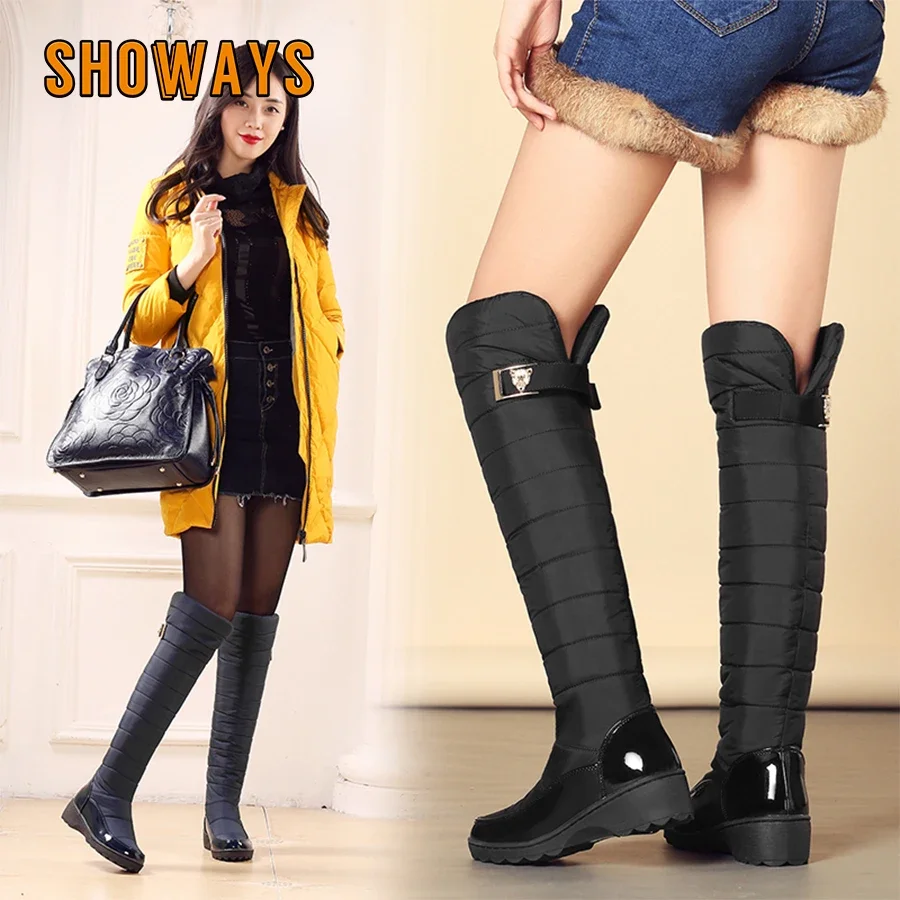 Fashion Winter Women Thigh High Snow Boots Waterproof Warm Plush Down Wedge Platform Heels Casual Lady Fur Long Over Knee Boots