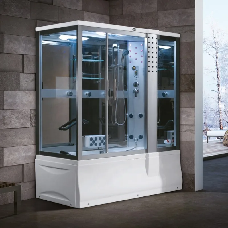 Deluxe prefabricated double steam shower room with jet jacuzzi rain shower system