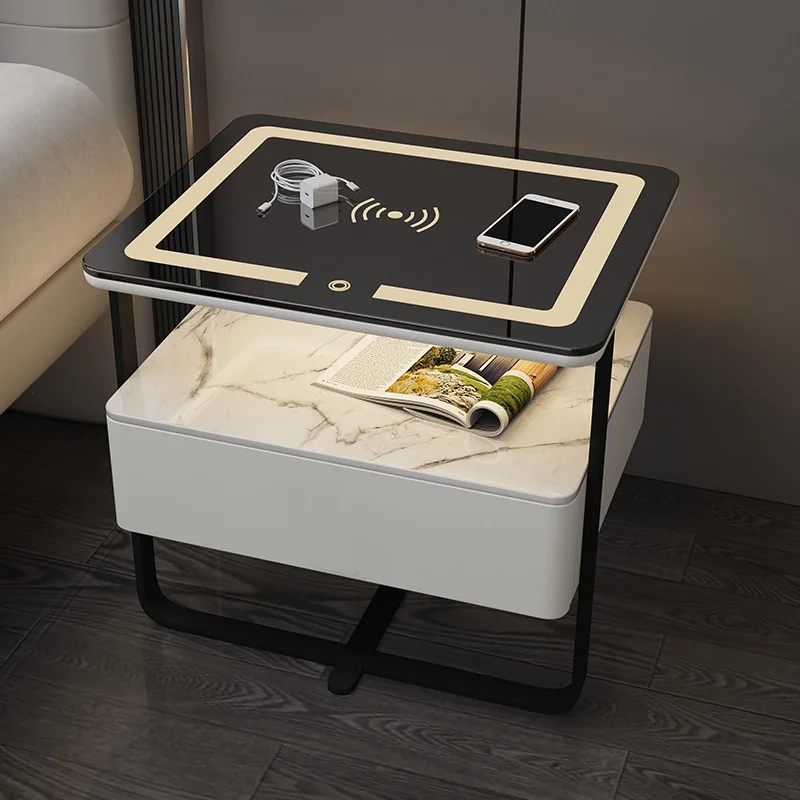 //Smart Nightstand Bedroom Storage Rounded Corner Wireless Charging Password Lock