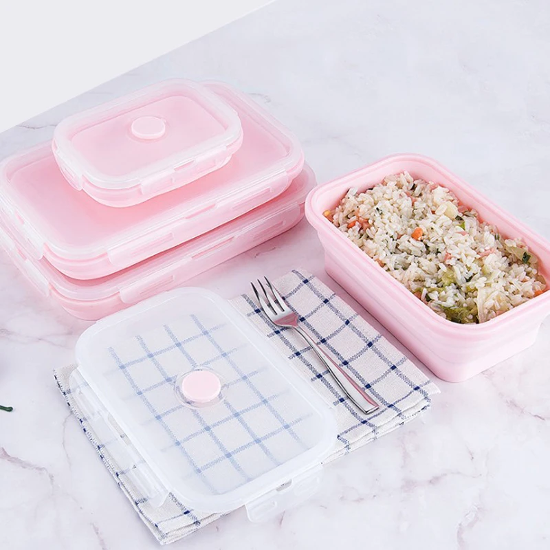 Folding Silicone Lunch Box Portable Microwave Plastic Storage Container