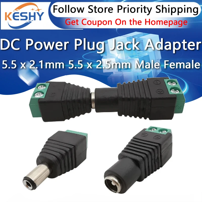 5Pcs 5.5 x 2.1mm 5.5 x 2.5mm DC Power Male Female Plug Jack Connector Adapter For 3528 5050 LED Strip Light Camera