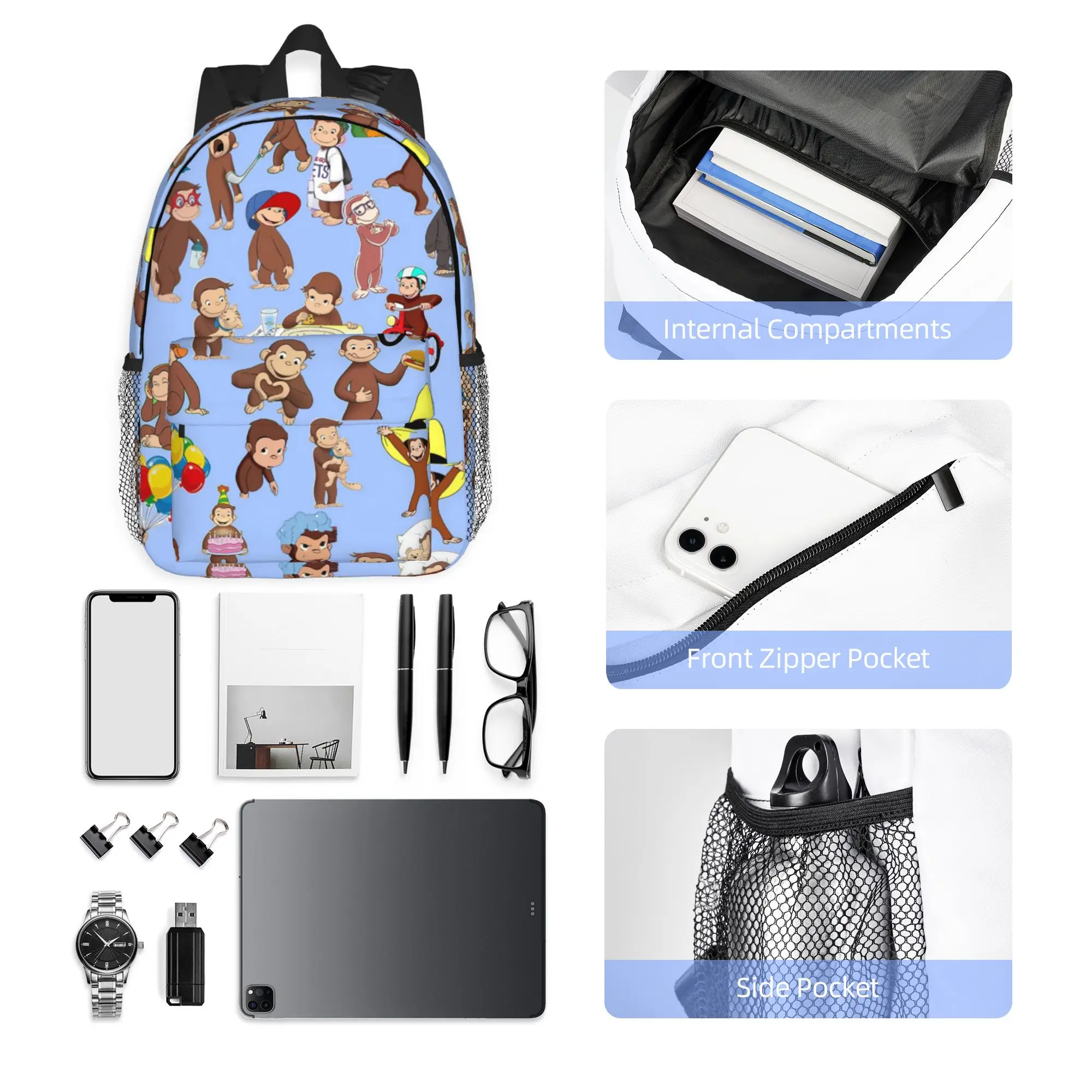 Anime Curious George Monkey Backpack Hot Sale Daypack Large Capacity Boys Girls BookBag Shoulder Bags for Men Women School Bag