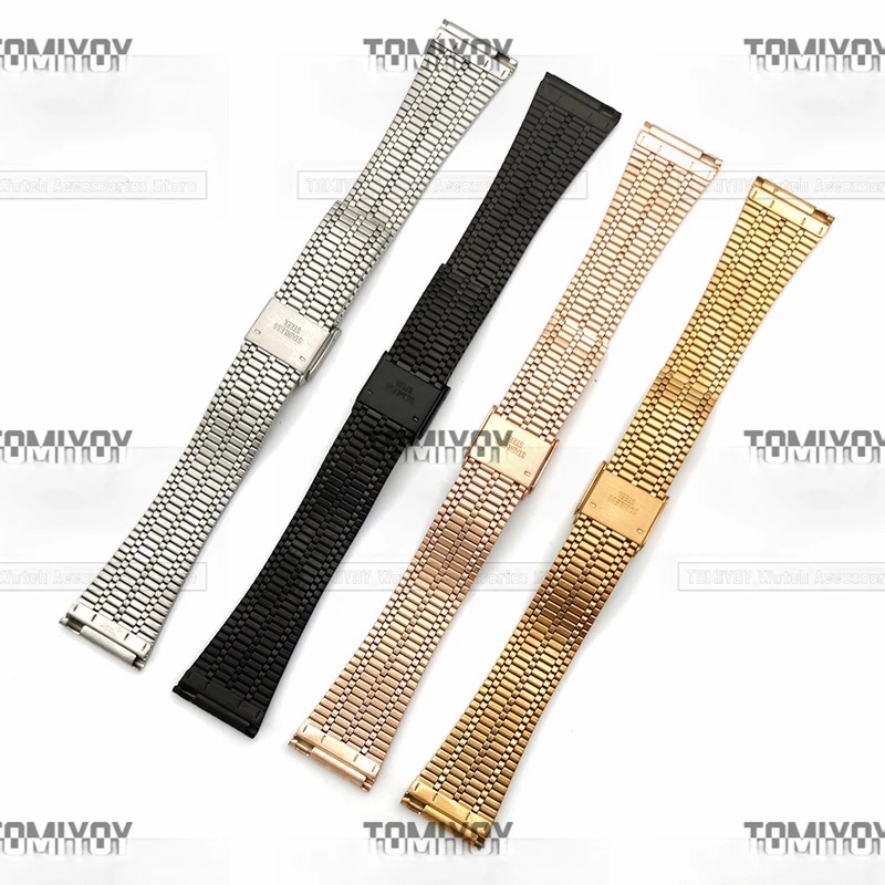 18 20 22MM Flat End Black Silver Gold Rose Gold Solid Stainless Steel Slim Fit Design Watch Band