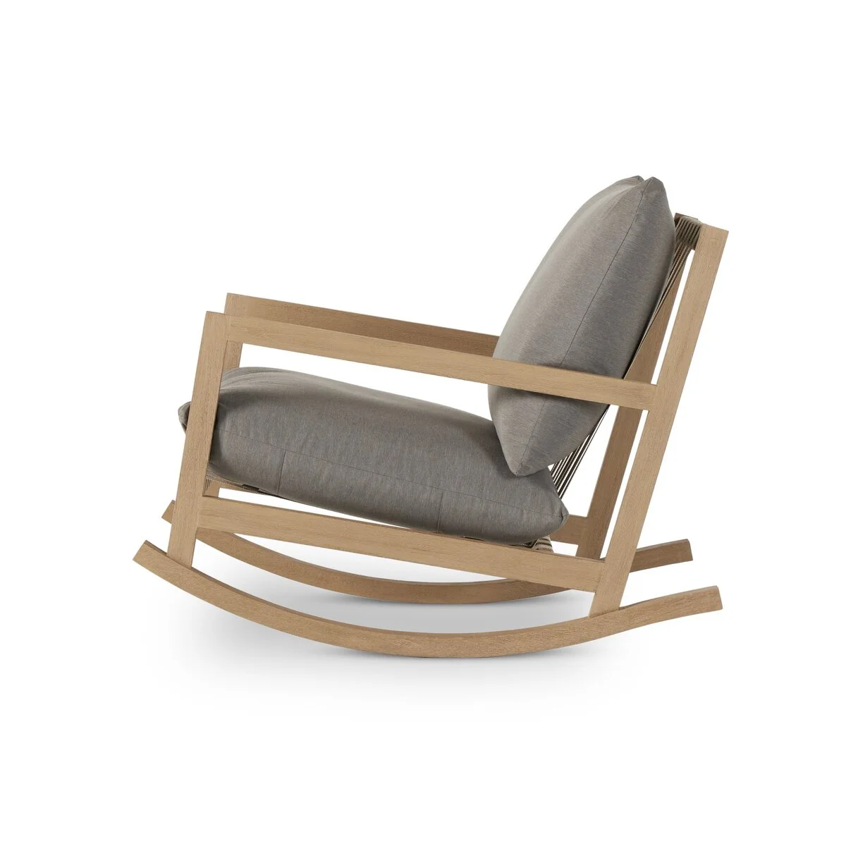 Sleek Woven Knife Edge Cushion Teak Frame Traditional Transitional All Weather Chair Outdoor Rocking Chair