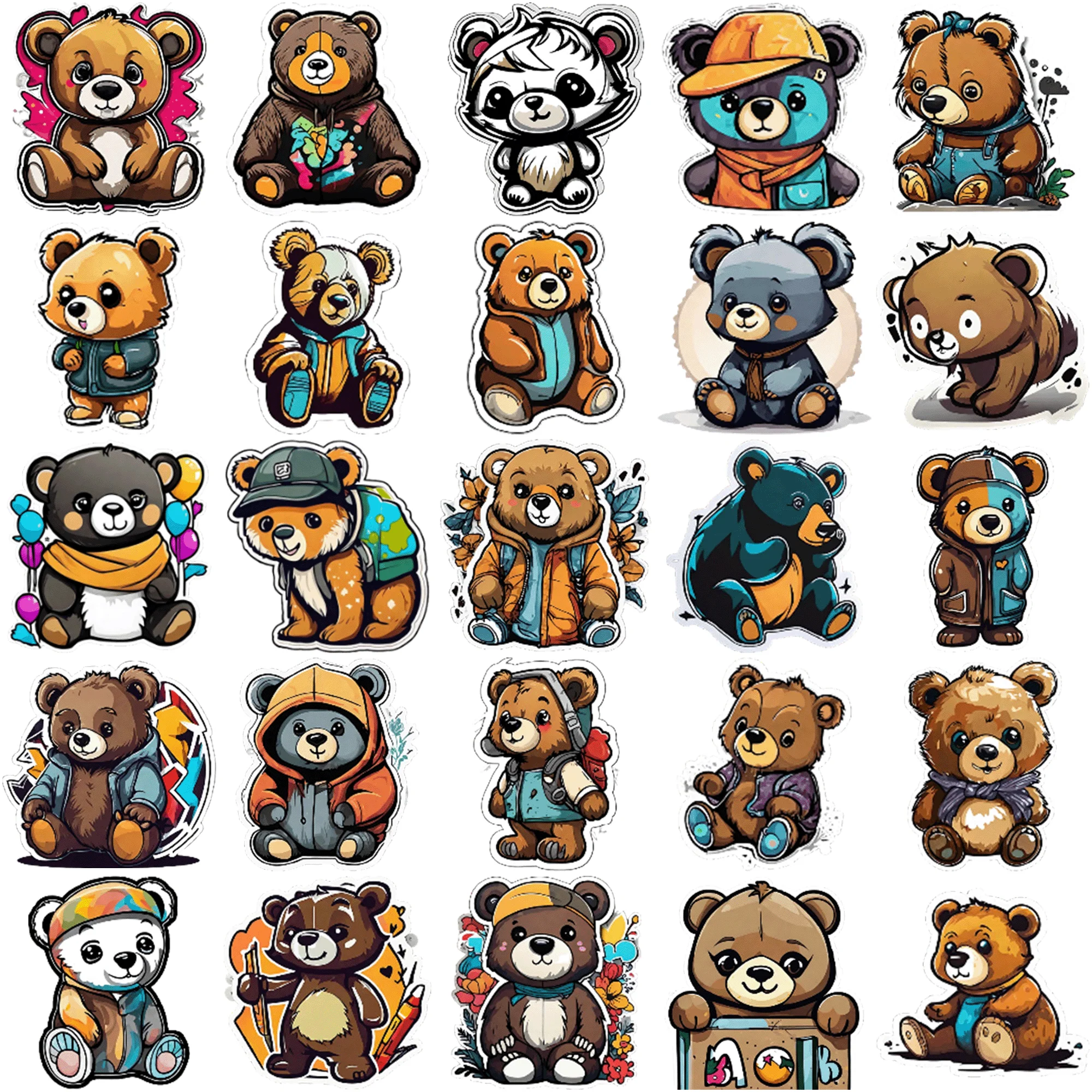 50 pieces of cute teddy bear graffiti stickers Vibrant sand Creative 50 Pieces of Cartoon Sticker