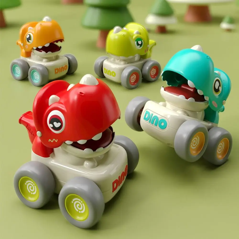 Coche de juguete de dinosaurio de dibujos animados, Mini vehículos Press Go, coches de inercia, juguetes para gatear de educación temprana Montessori para bebés y niños pequeños