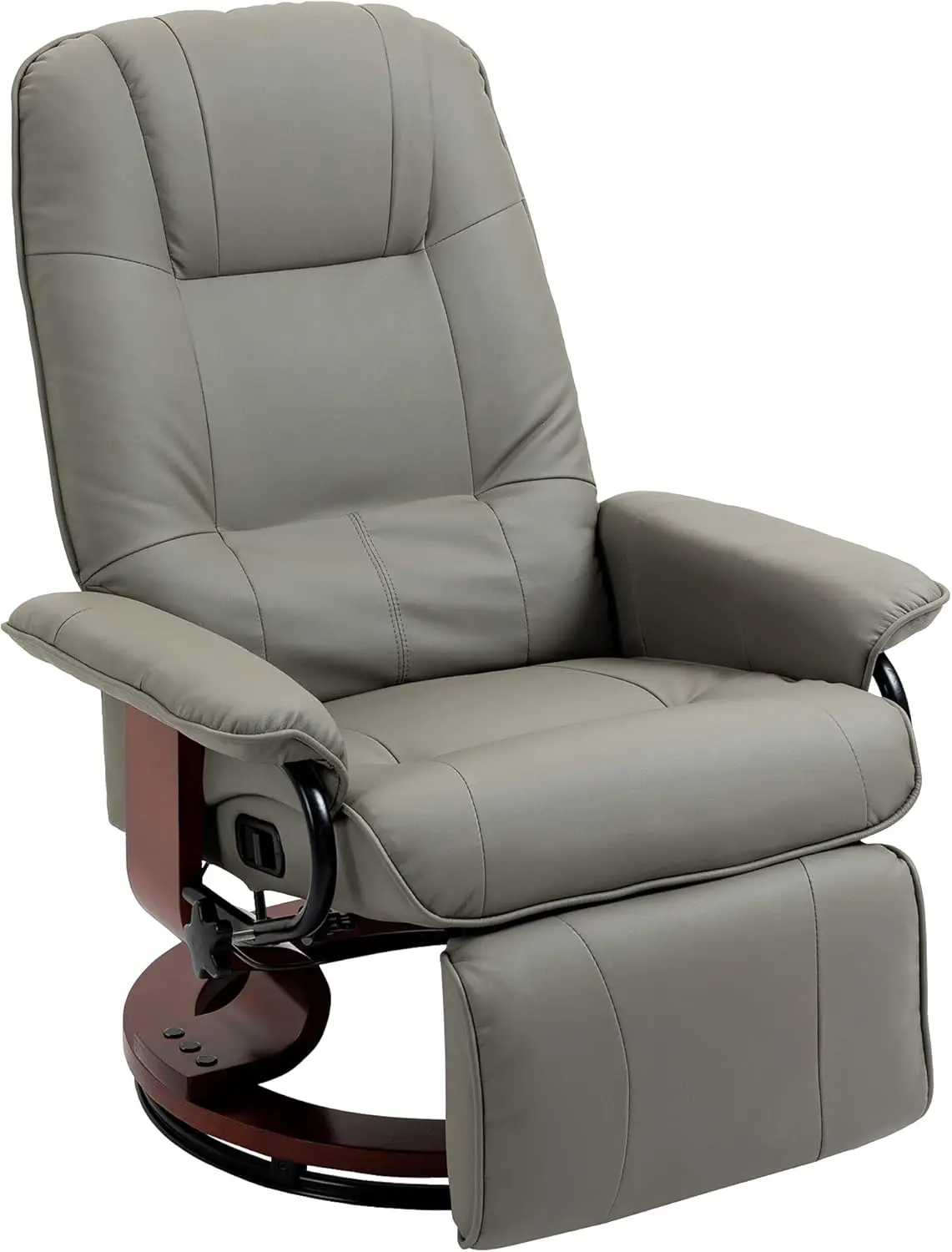 HOMCOM Faux Leather Manual Recliner, Adjustable Swivel Lounge Chair with Footrest, Armrest and Wrapped Wood Base