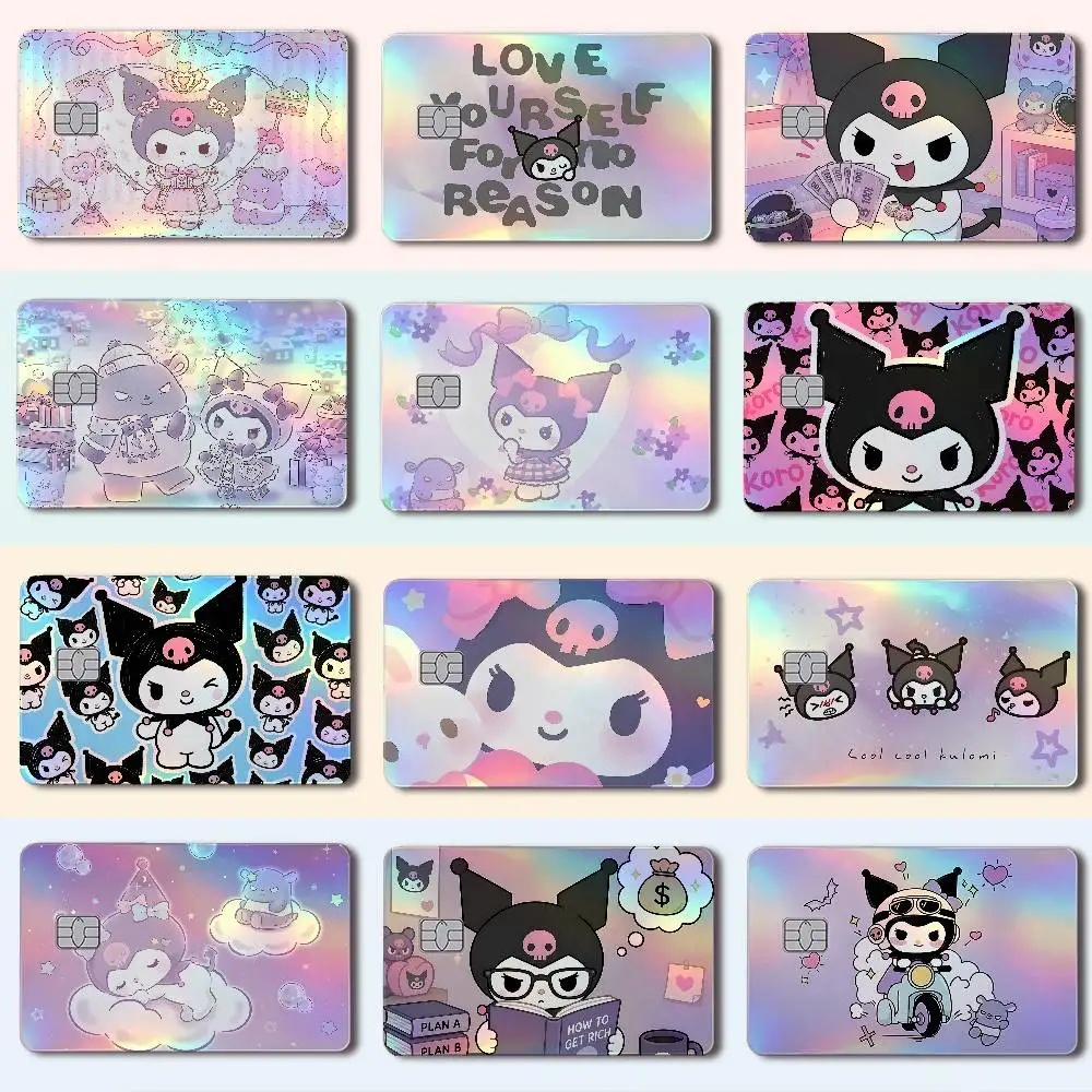 K-Kuromi Laser Holographic Card Skin Sticker For Credit Debit Cards - 4pcs/Set Waterproof Scratch-Resistant Protector