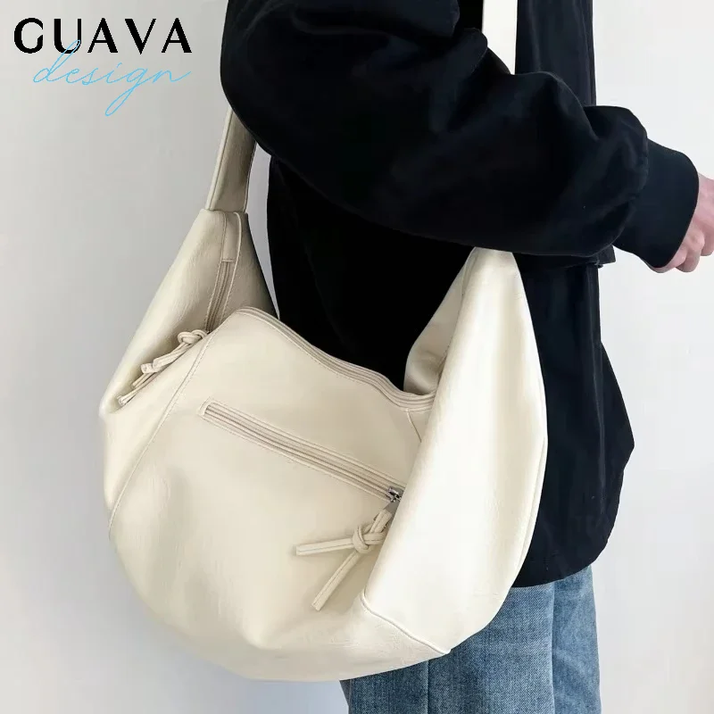 

Retro Korean Version Cross Dumpling Bag Large Capacity PU Soft Leather Simple Tote Shoulder Bag Punk Spicy Girl Backpack Gift