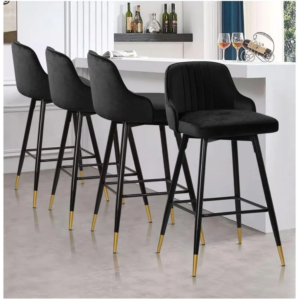 

Bar Stools Set of 4, 25.6"Seat Height Bar Chairs,Swivel Barstools Counter Height Bar Stools with Back, Modern Velvet Upholstered