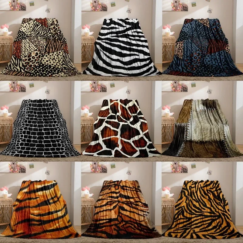 

Animal Skin Tiger Zebra Print Blanket Throw Blankets Super Soft Family Car and Sofa Blanket on Bed Throws Summer Office Quilts