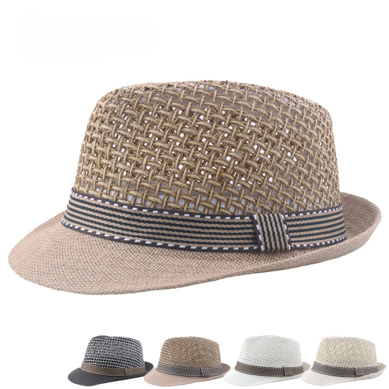 Children\'s Jazz Hats Breathable Mesh Straw Knitting Middle-aged and Elderly Summer Sunshade Straw Hats  Parent-child Top Hats