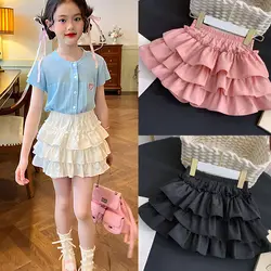 3-13 Years Toddler Kids Layered Skirts for Girls Solid Cake Skirt with Shorts Children Summer Clothing 4 5 6 7 8 9 10 11 12