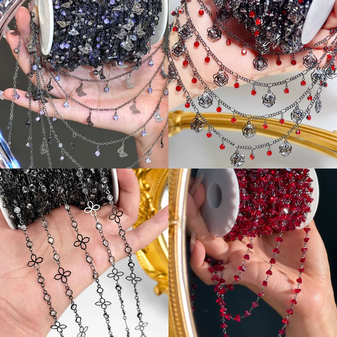 0.5/1/2M Hollow Gun Black Chain with Glass Rhinestone Butterfly Flower Triangle Crystal DIY Necklaces Bracelets Jewelry Making