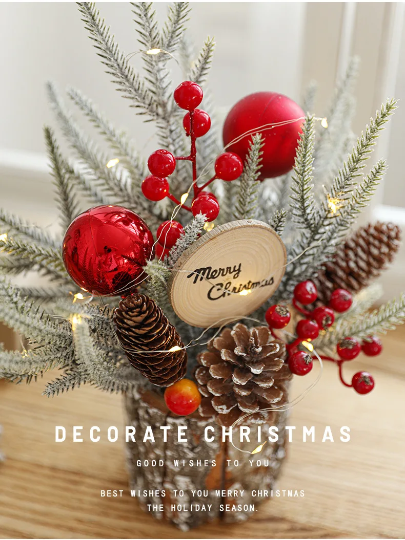 Decoração de natal pequena árvore de natal com luzes mesa mini árvore de natal com enfeites de natal para decorações de casa de escritório