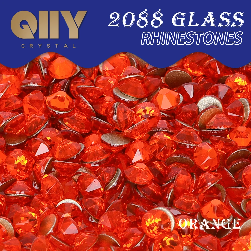 

QIIY Orange 2088 SS10-SS30 Rhinestones Crystal Golden Flatback 8 Big 8 Small 16cut Stones For DIY Nail Art Decoration