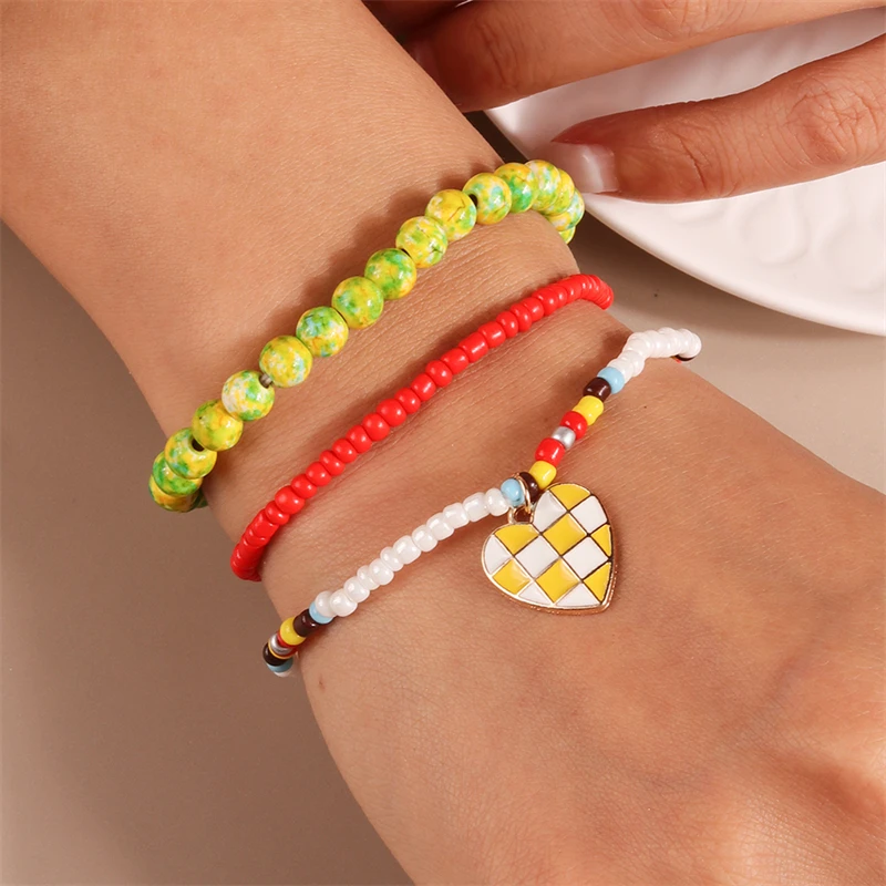 3-teiliges Set Modische Handgefertigte Perlenarmbänder für Frauen, Legierungs-Muschel-Herz-Anhänger-Armbänder, Schmuckgeschenke für Mädchen, Party, Festival – Detail 15