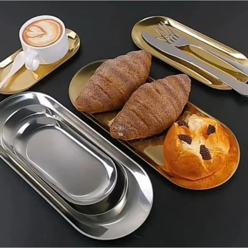 

Gold Plated Stainless Steel Dinner Plate Mirror Finish Luxury Dessert & Steak Dish Nut Cake Tray & Serving Platter