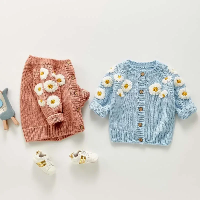 

Autumn Newborn Girls Cardigan Sweater Coat Infant Girls Long Sleeve Daisy Flower Top Toddler Baby Girl Clothes Embroidered Coats