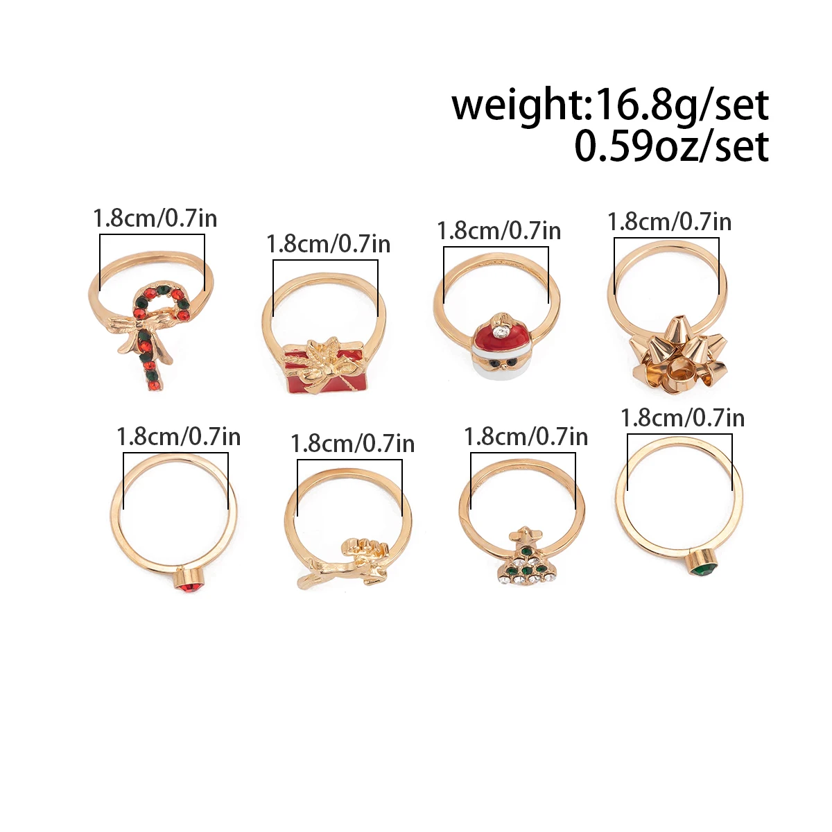 KunJoe 8pcs Cute Christmas Tree Snowman Elk Rings Set Women Creative Rhinestone Gold Color Finger Rings Jewelry Gift Accessories