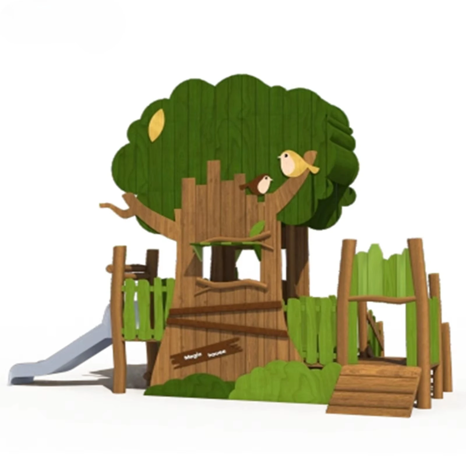 Hot-selling Outdoor Playground Wooden Combination Slide Children's Outdoor Equipment Amusement Park Big Tree Bird House Design