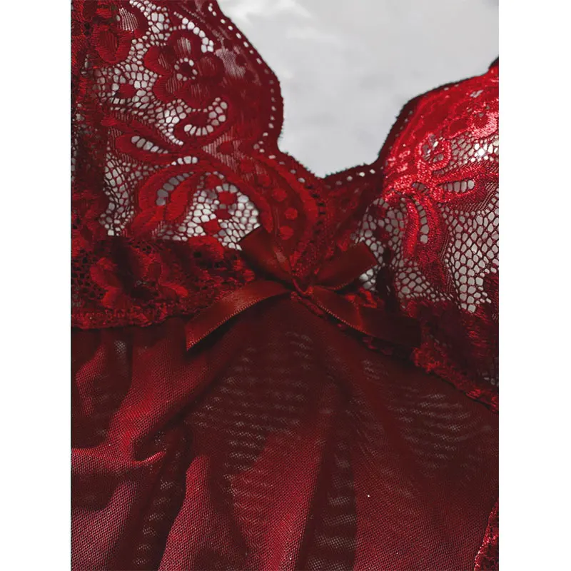 جديد الصيف الرسن ثوب النوم شفافة الأحمر الملابس الداخلية الإناث مثير منامة تول فستان سهرة مريح المرأة بيجامة سلسلة مجموعة