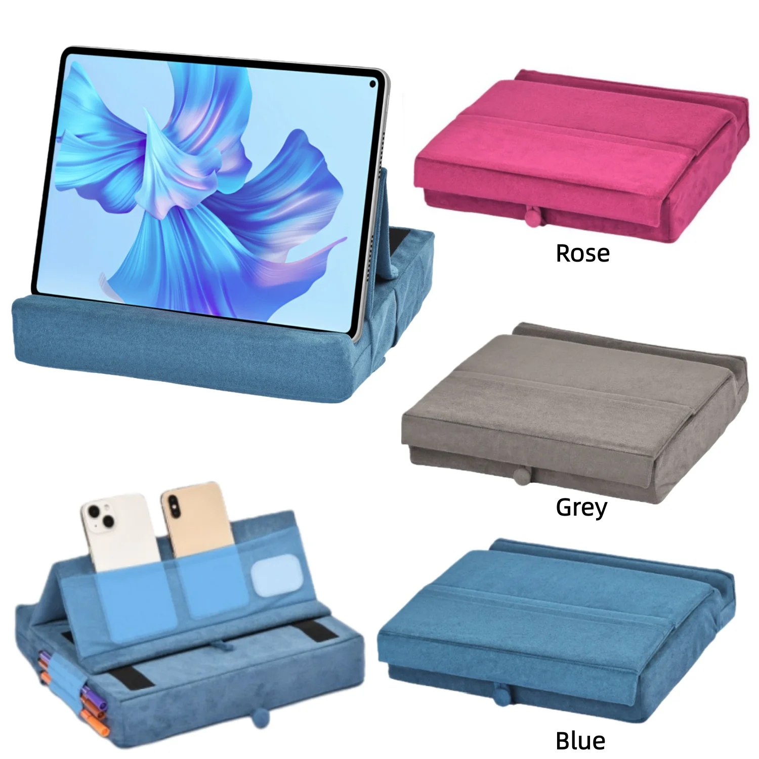 

Tablet Pillow Stand for Lap Soft Holder Bed Desk Floor Foldable Multi-Angle Support Tablet Phone Holder for 4-13inch IPad Tablet