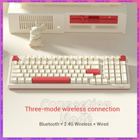 Ak98 Pink Beautiful Wireless Mechanical Keyboard Girls Bluetooth Wired Three Mode Video Game Rgb Hot Plug Alloy Knob Girl Gift