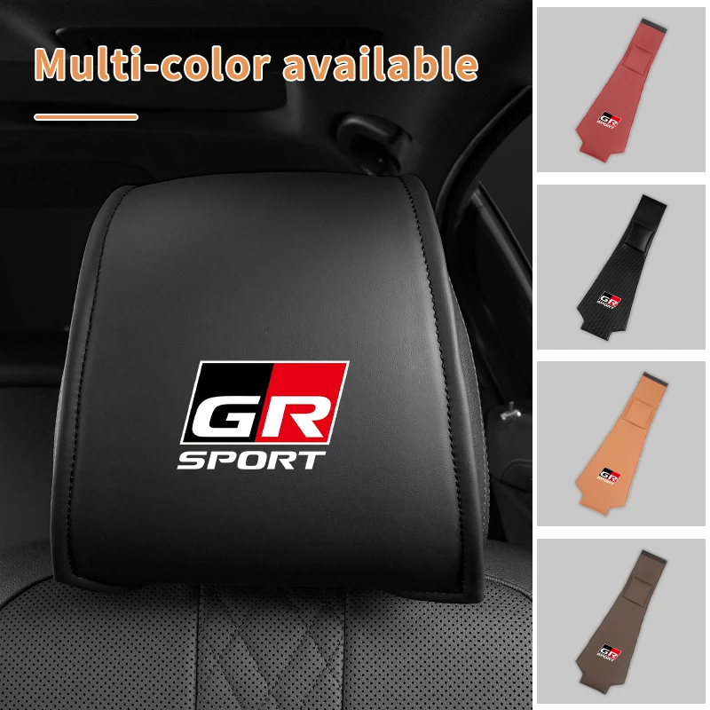 2PCS Leather Car Seat Headrest Protective Cover Accessories For Toyota GR Gazoo Racing Sport C-HR RAV4 Avensis Prado Prius Pardo