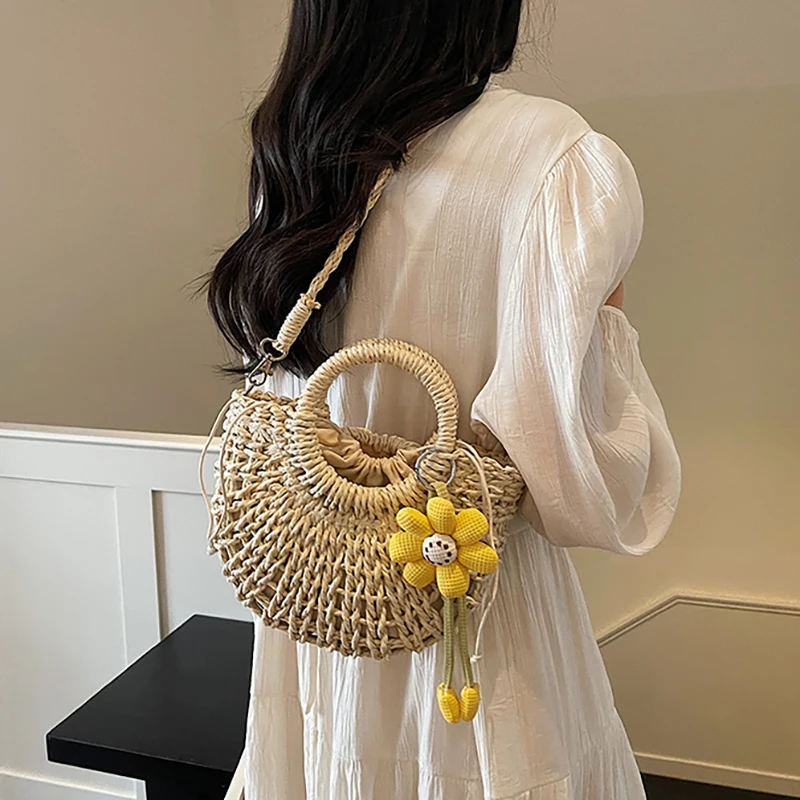 Fashionable Country Style Women's Handbag Woven Basket Bag Summer 2026 New Style Single Shoulder Slant Cross Bag Quality Texture