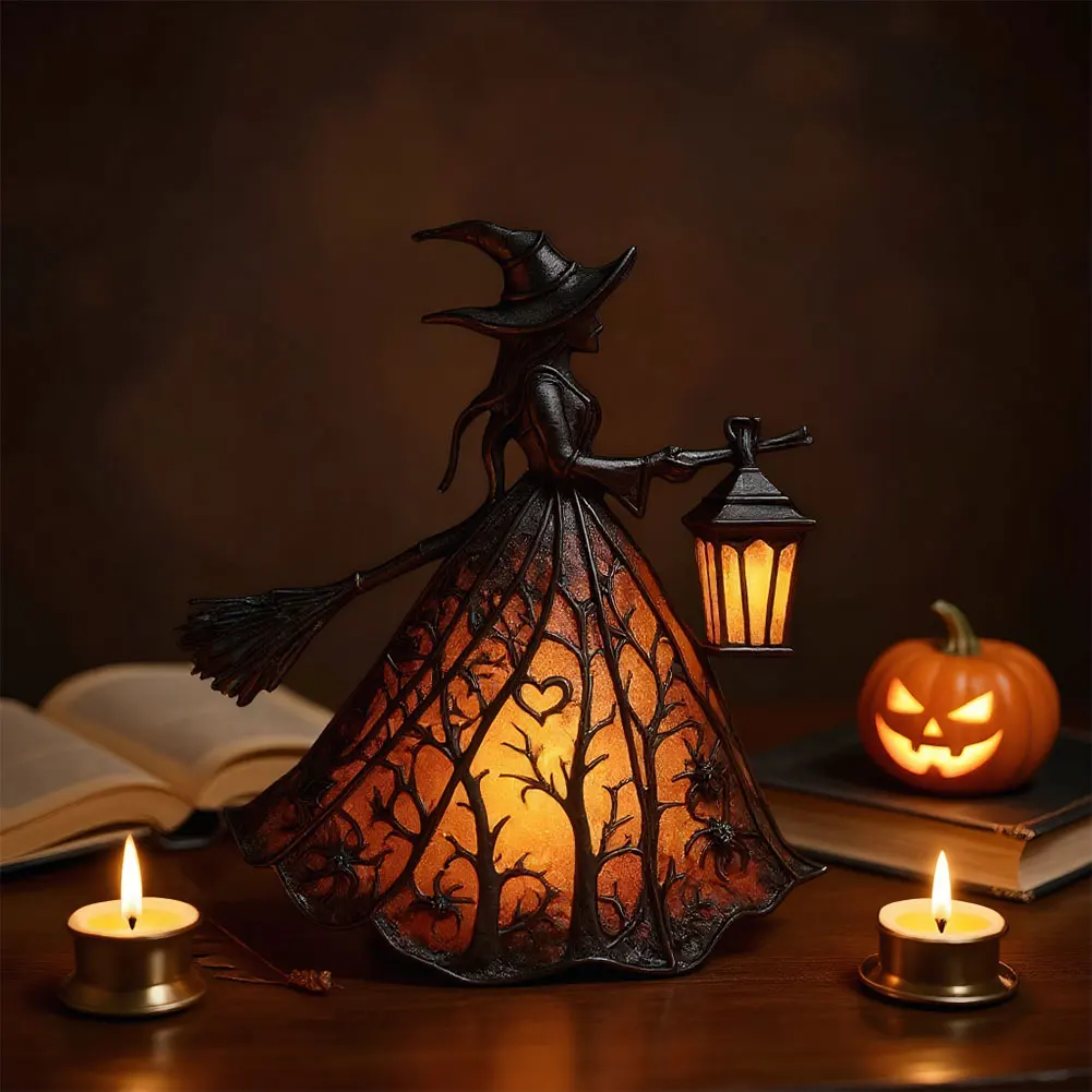 Halloween Decorations Halloween Witch Lamp Spooky Standing Night Light Unique Witch Statue Table Lamp for Bedroom