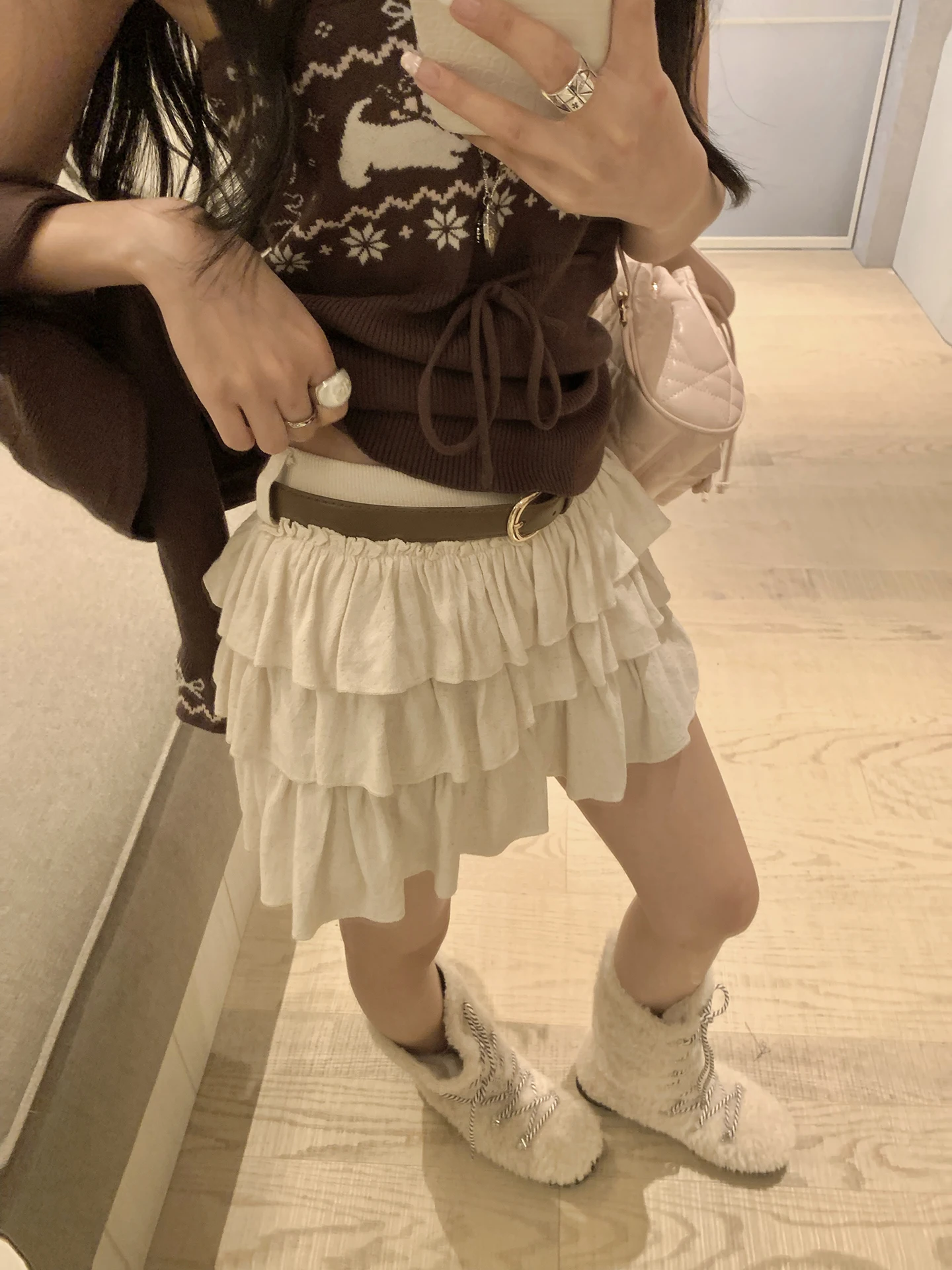 

Anneshop Lazy Sweet Girl Linen Puffy Cake Skirt Women Spring Versatile Slim A-Line Skirt Casual Style mid Waist Design