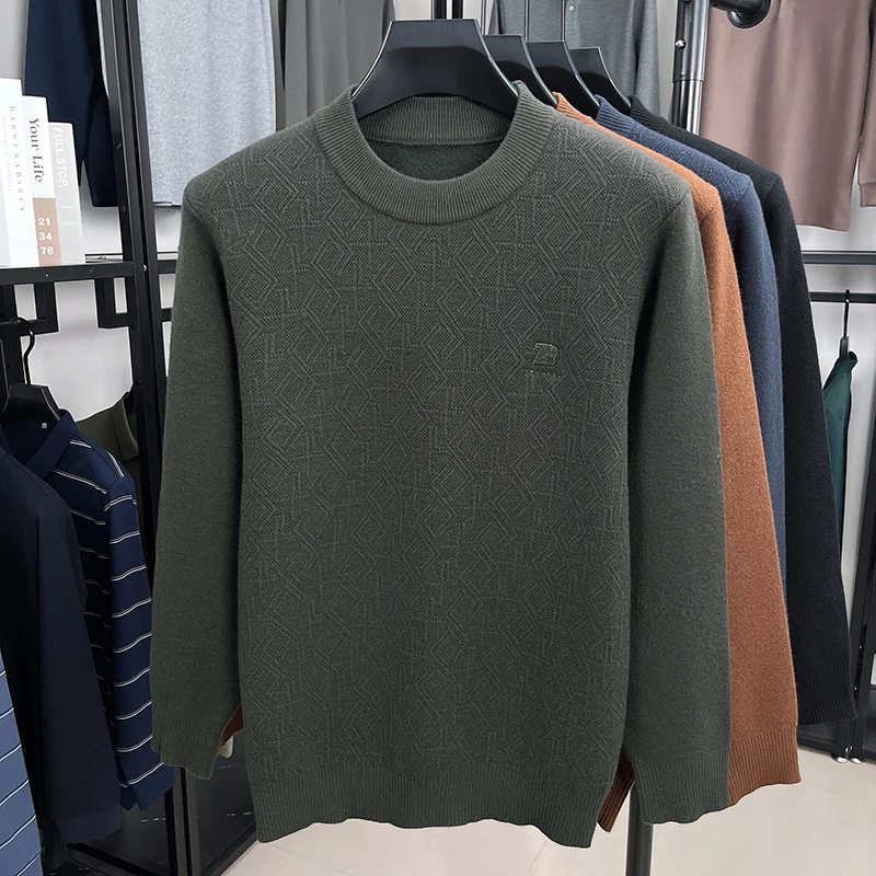 

Personality trend jacquard knitted sweater light luxury brand comfort round neck pullover new letter embossed casual men's wear
