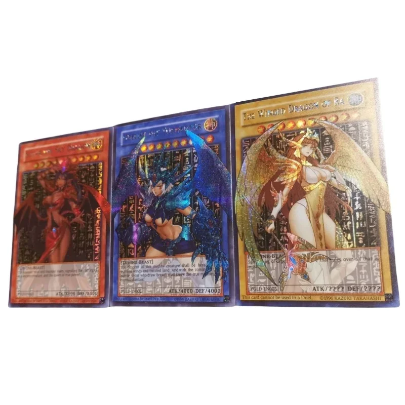 Yu-Gi-Oh! 3 Sheets Flash Card Egyptian God Women's English Version Diy Pser Action Toy Figures Anime Game Collection Gifts