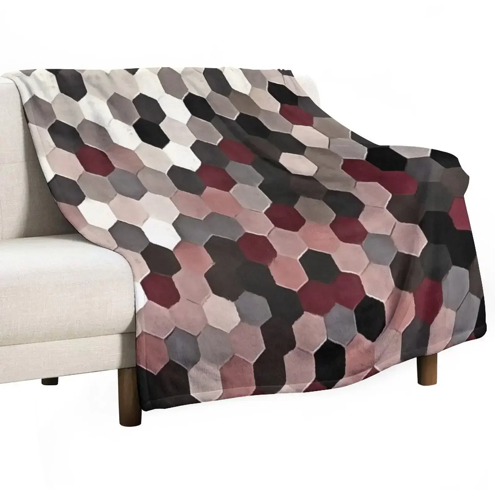 Hexagon Pattern In Gray and Burgundy Autumn Colors Painting Throw Blanket Giant Sofa Flannel Soft Plaid Shaggy Blankets