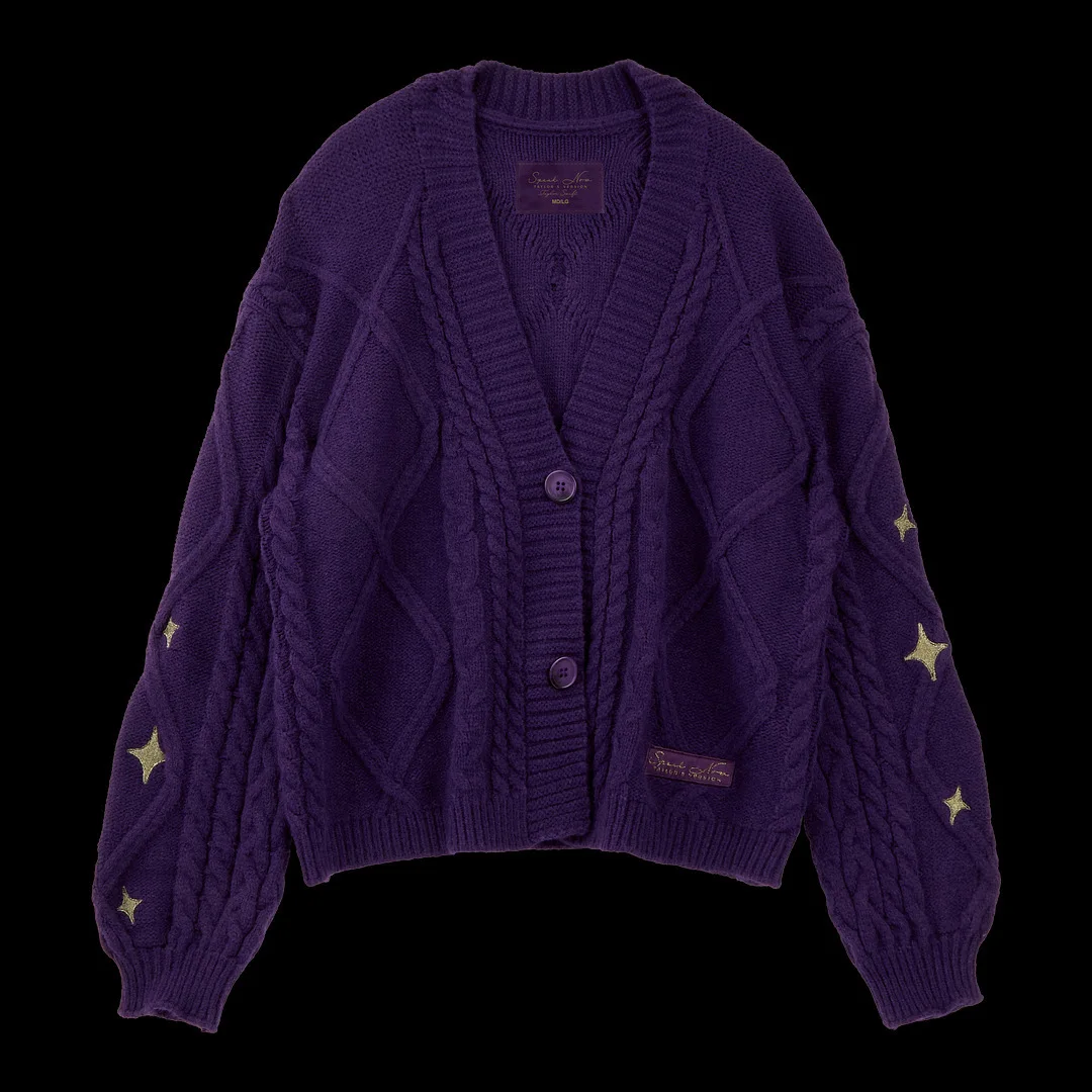 PULABO Winter Women Star Embroidered Cardigan Lor Knitted Sweater Swif T Beige Cardigan Tops Fall Speak Style Purple Cardigan