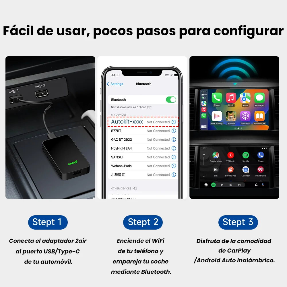 CarlinKit-adaptador inalámbrico para coche, caja 4 en 1 con CarPlay, Android, Spotify, para Mazda, Toyota, Mercedes, Peugeot, Volvo, Kia, 5,0 2AIR