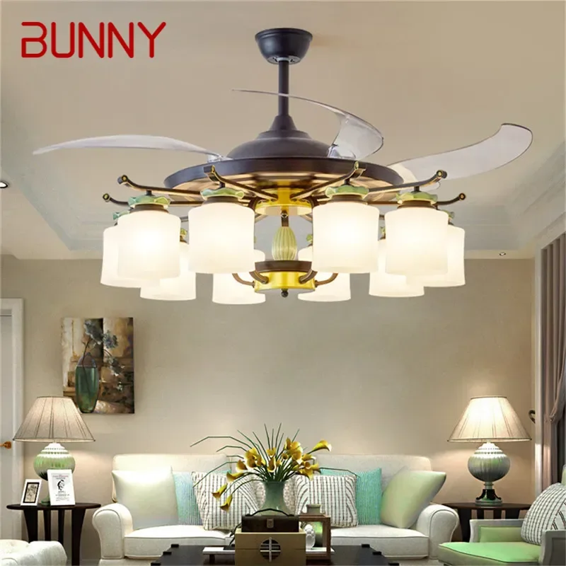 

BUNNY Modern Stealth Fan Light Luxury Living Room Restaurant Bedroom Ceiling Fan Light Remote LED Electric Fan Light