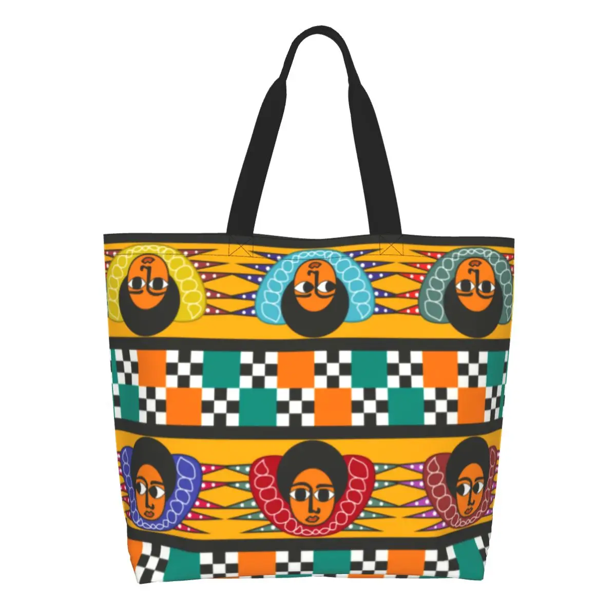 

Recycling Ethiopian Colourful Art Pattern Shopping Bag Women Canvas Shoulder Tote Bag Washable Groceries Shopper Bags