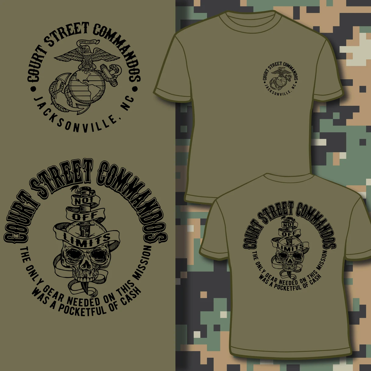 Jacksonville, NC. US Marine Corps Court Street Commando T Shirt. Short Sleeve 100% Cotton Casual T-shirts Loose Top Size S-3XL