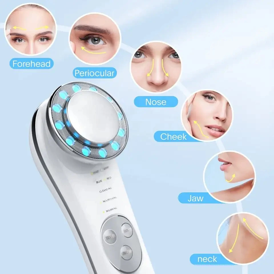 LED Facial Beauty Device EMS RF Skin Care Tool with Red Blue Light Cleansing Lifting Massager Anti Aging Firming Machine