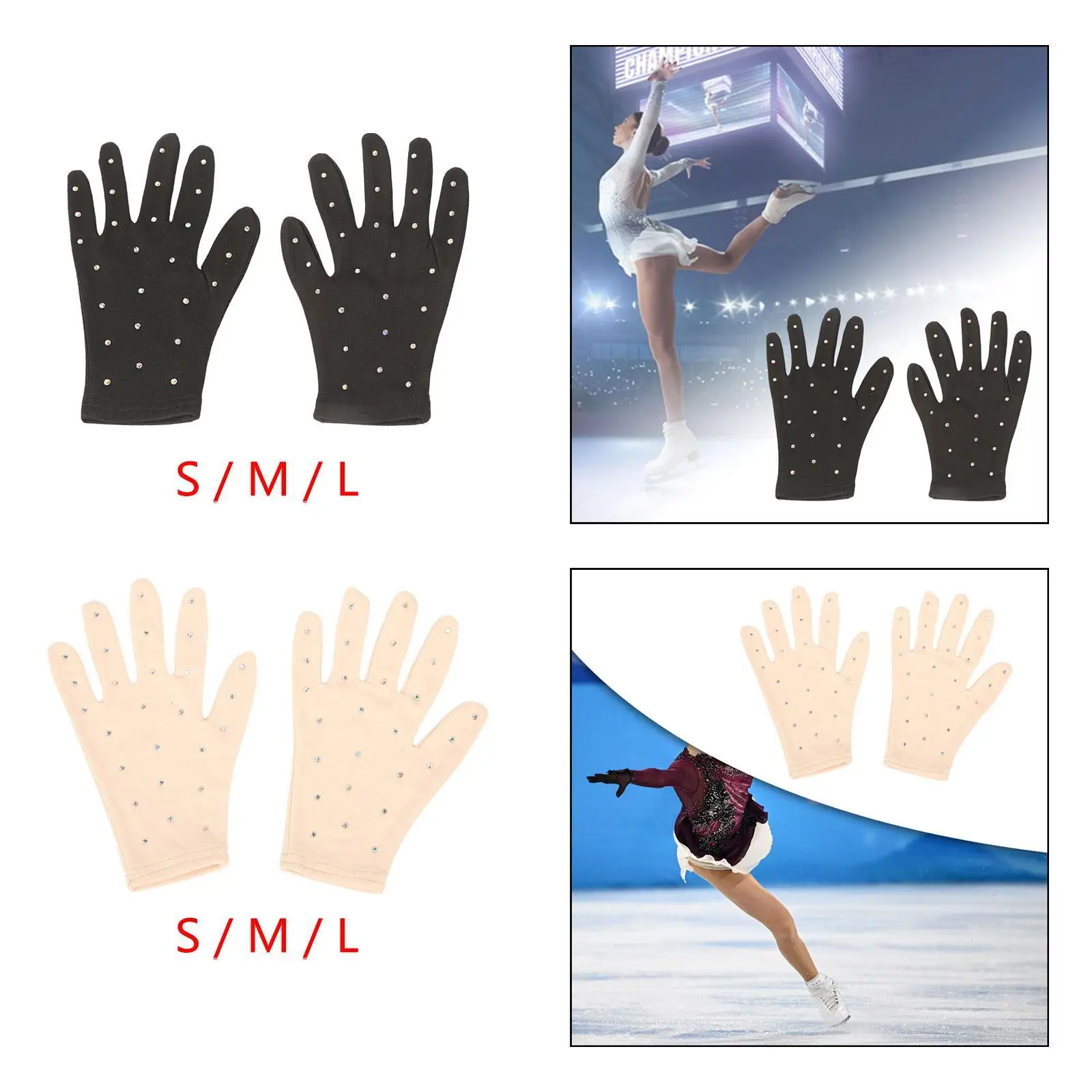 Figure Skating Competition Gloves, with Rhinestones Dance Gloves, for Show Ice Figure Skating Competition Training Dance