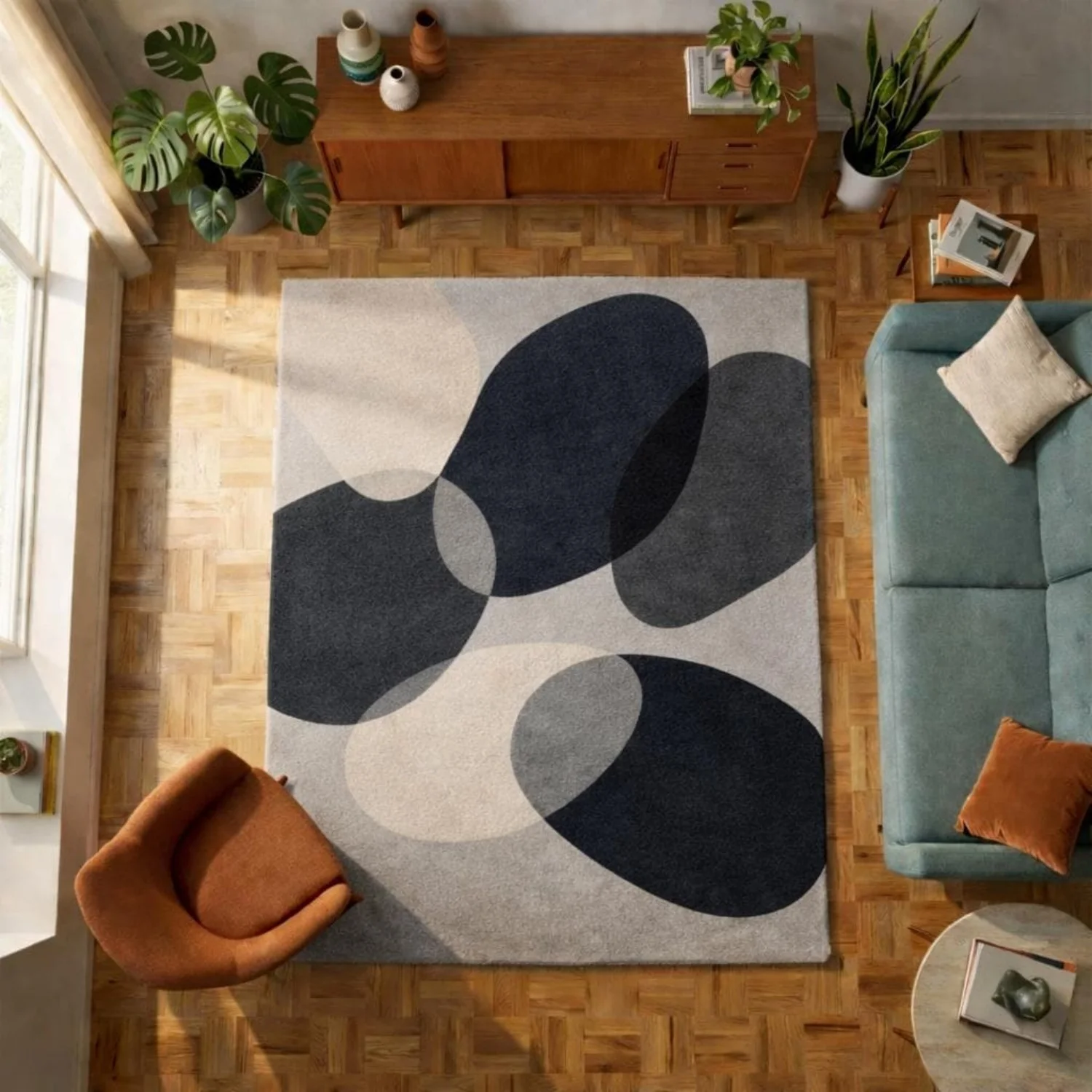 Room Decor Rug  Modern Abstract Area Rug Neutral Beige Blue Rug Contemporary Geometric Living Room Carpet Large StateM1ent Floor Rug Minimalist Home DE1cor
