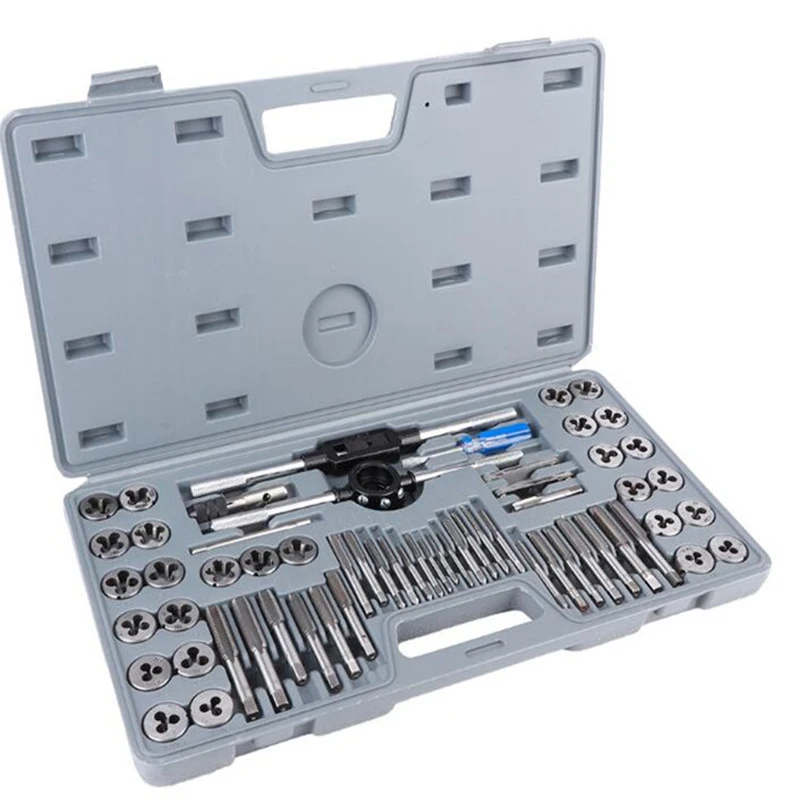 Tap and Die Set 60-Piece Threading Tool Inch & Metric Tap & Die Combination Set Rethreading Kit with Carrying Case