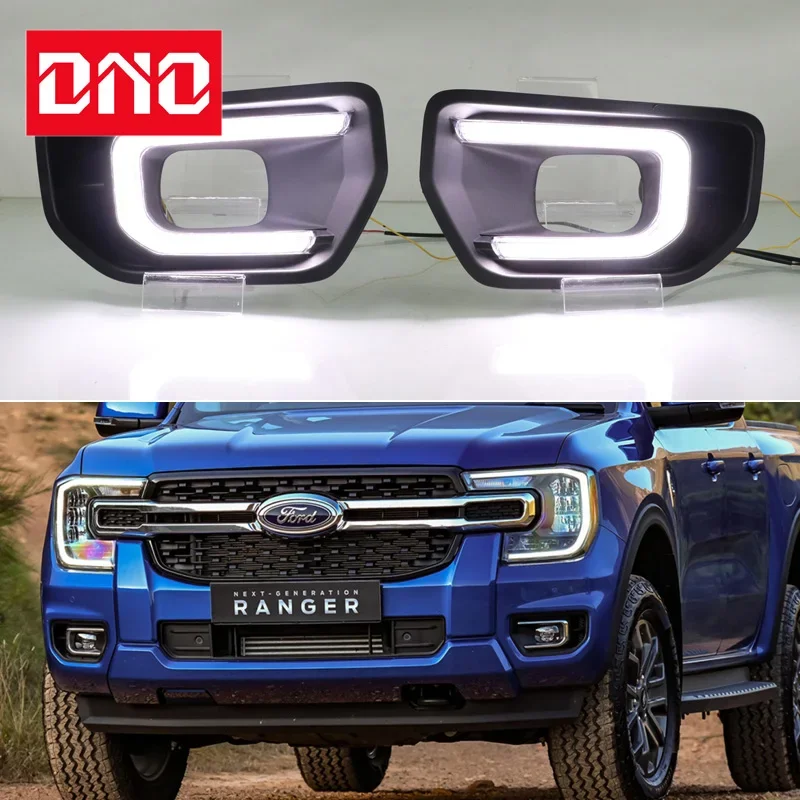 

Car LED DRL 12V Daylights For Ford Ranger 2022 2023 XLT SPORT Platinum Yellow Turn Signal Daytime Running Light Car Headlight