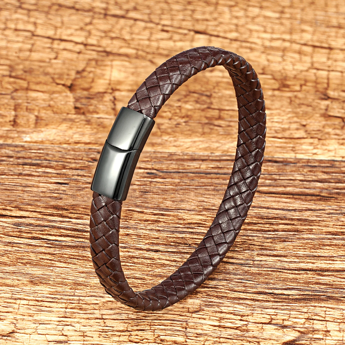 New Classic Style Hand-woven Leather Bracelet Simple Stainless Steel Button Neutral Black/Brown Rope Men Bangles Jewelry Gifts